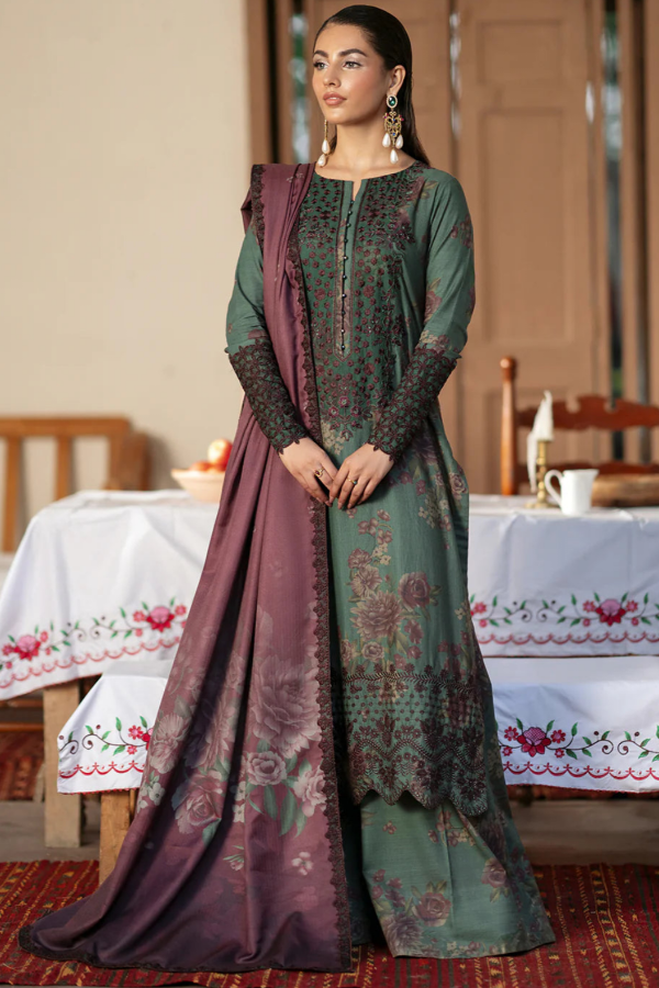 PREMIUM LAWN 3PCS SUIT UNSTITCHED - IPK08 - Deep Dark Green