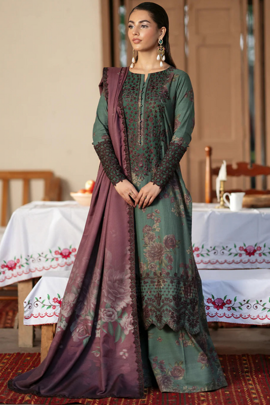 PREMIUM LAWN 3PCS SUIT UNSTITCHED - IPK08 - Deep Dark Green