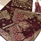 Mehroon Embroidered Unstitched Net Saree - Party Wear