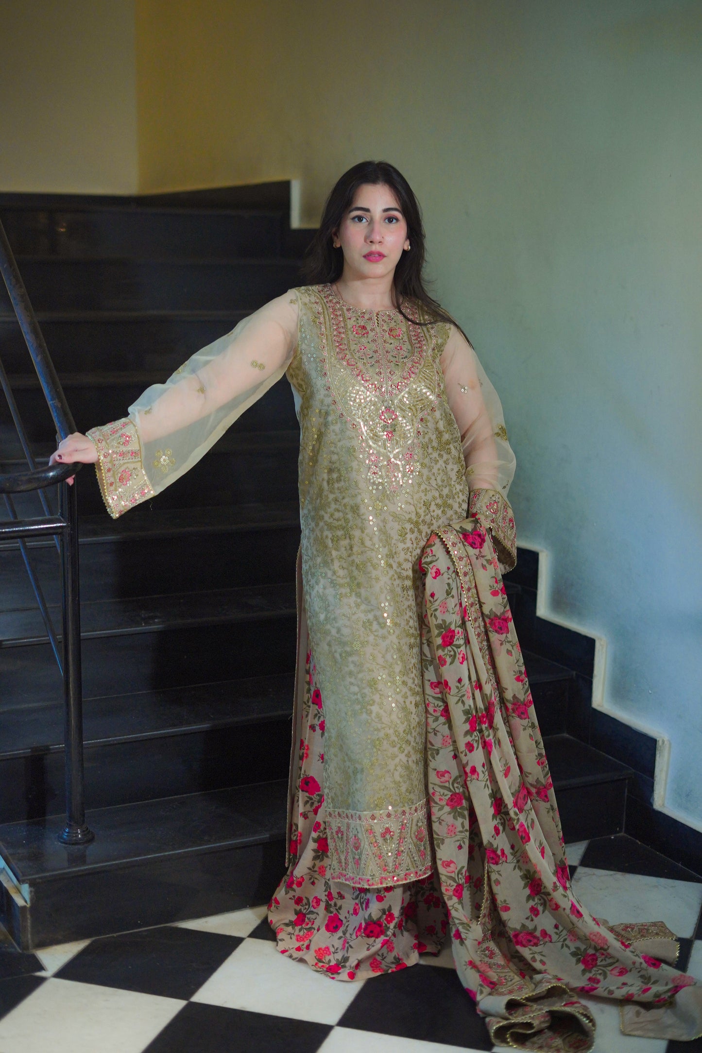 Wedding Festive Luxury Embroidered Organza Suits Unstitched - URWA