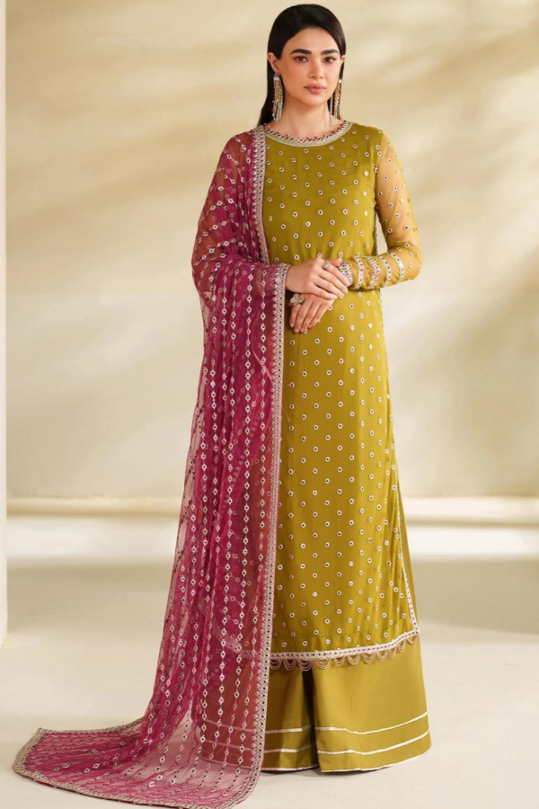 Chiffon Embroidered 3 Piece Unstitched Suit - Party Wear