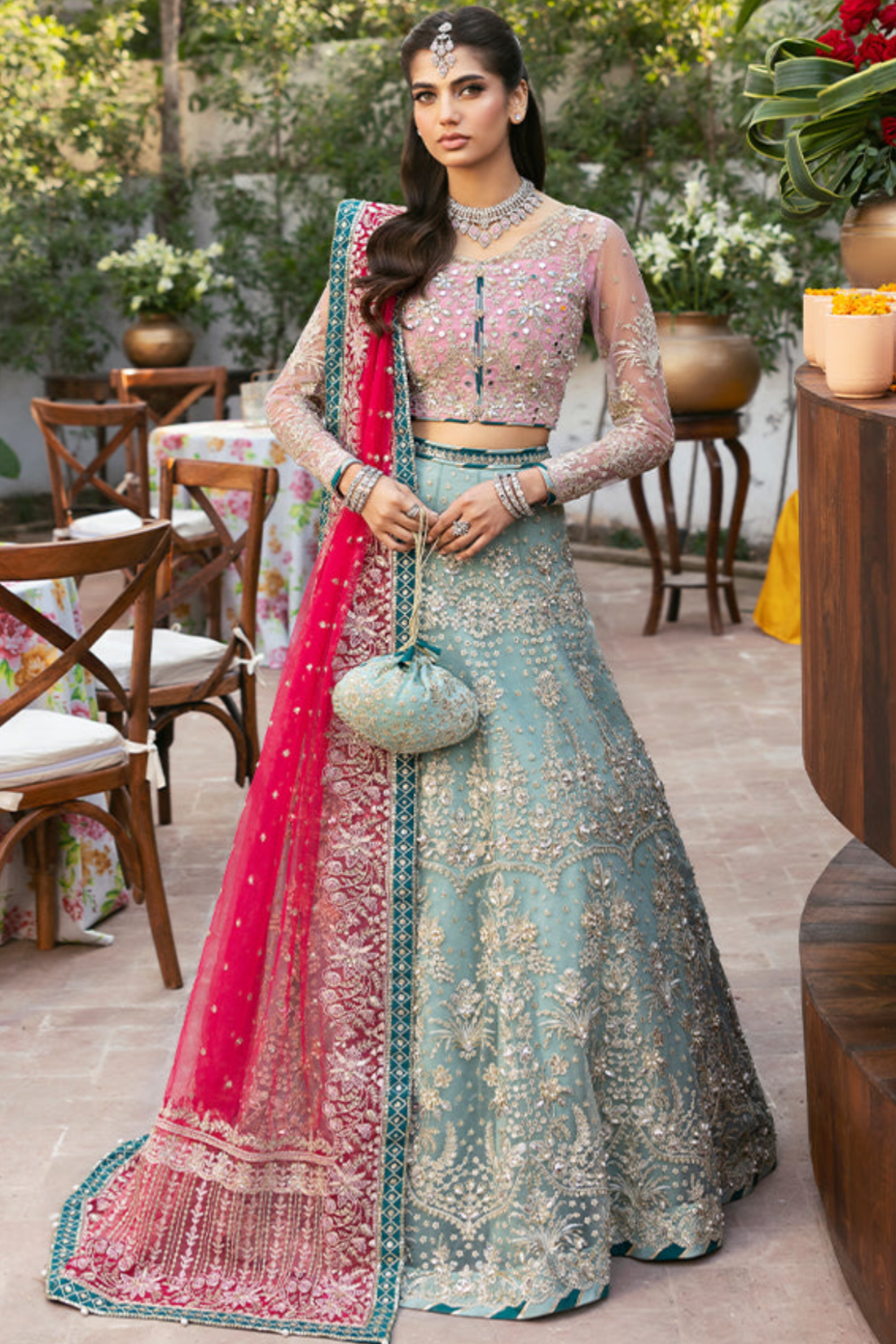 Sea Green Luxury Net Lehenga Unstitched
