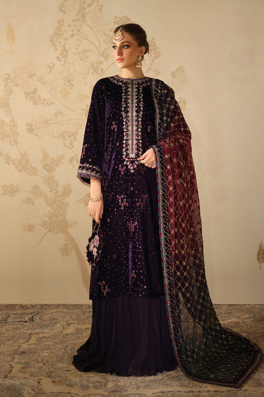 PLUM VELVET Embroidered Unstitched 3 Piece Dress - SF-4319