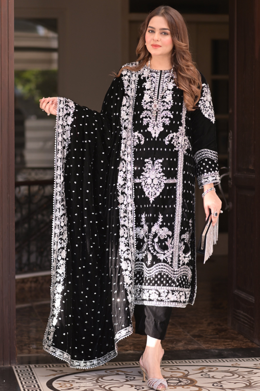 Luxury Velvet Dress 3 Piece Unstitched - ANL