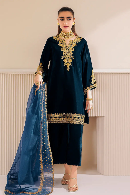 HANDCRAFT Zinc Blue VELVET 3 Piece Unstitched Dress