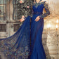 Luxury Blue Chiffon Embroidered Unstitched Saree -Party Wear
