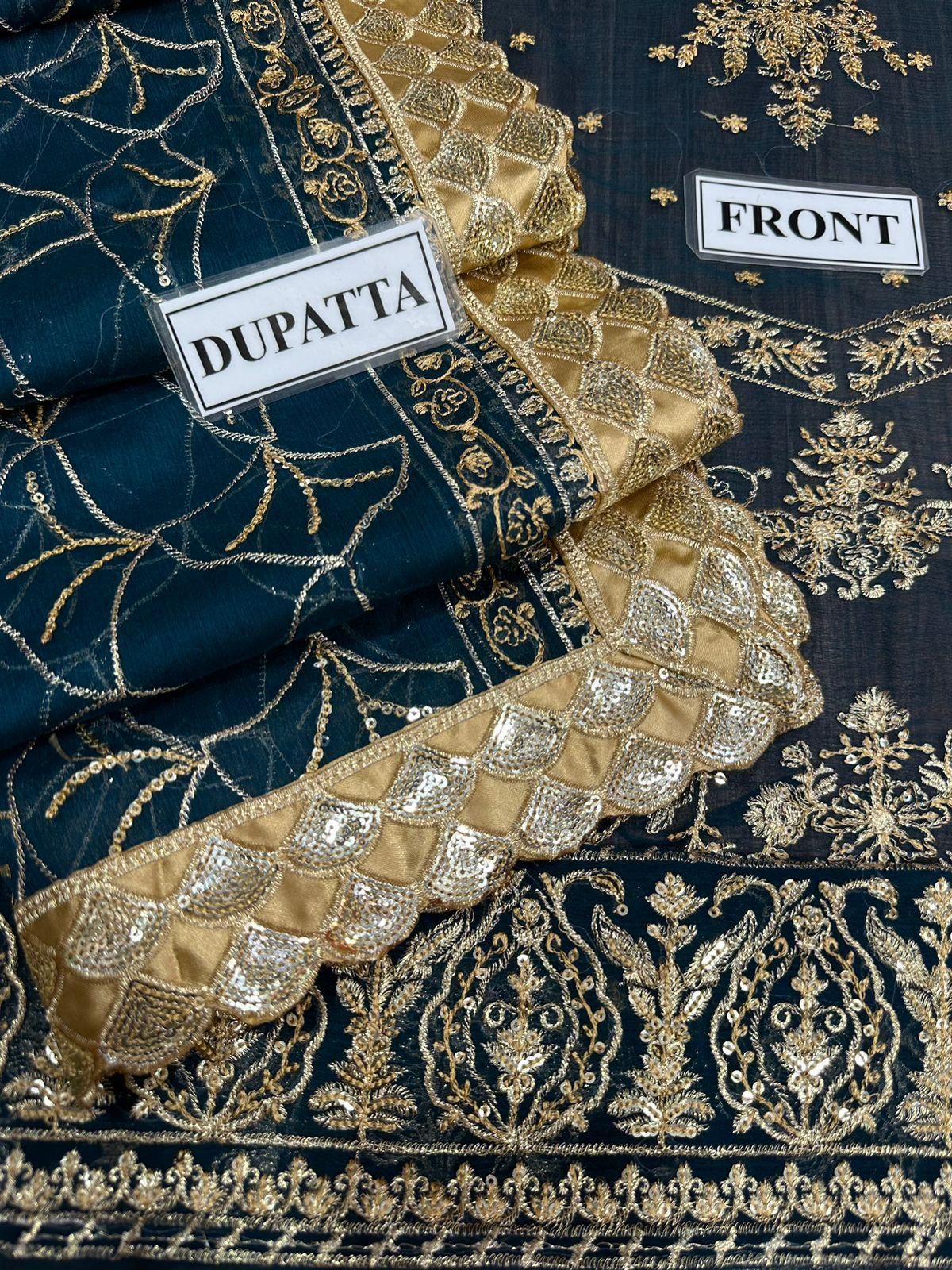 Embroidered Chiffon 3 Piece Unstitched Suit AJ-24-Party Wear