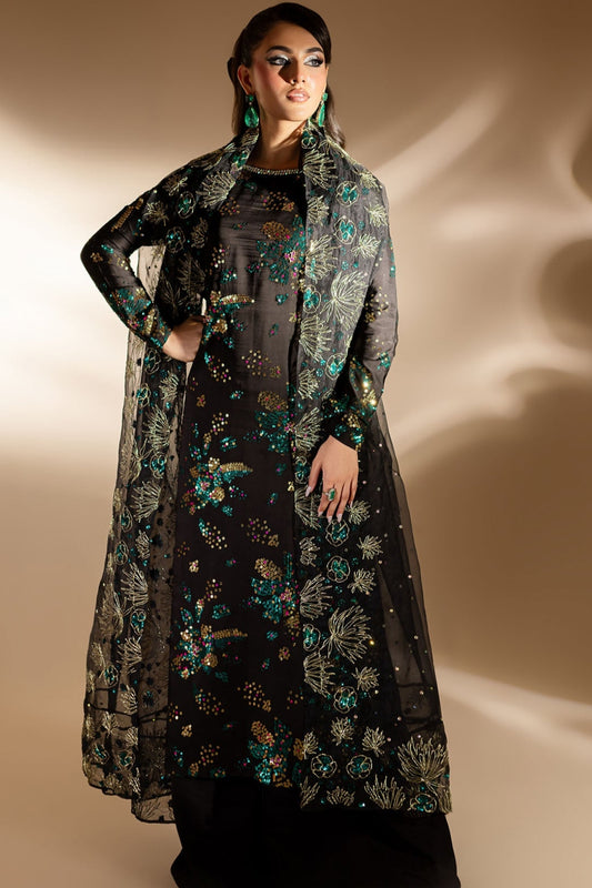 Jet Black Formal Collection Indian Raw Silk Unstitched 3 Piece