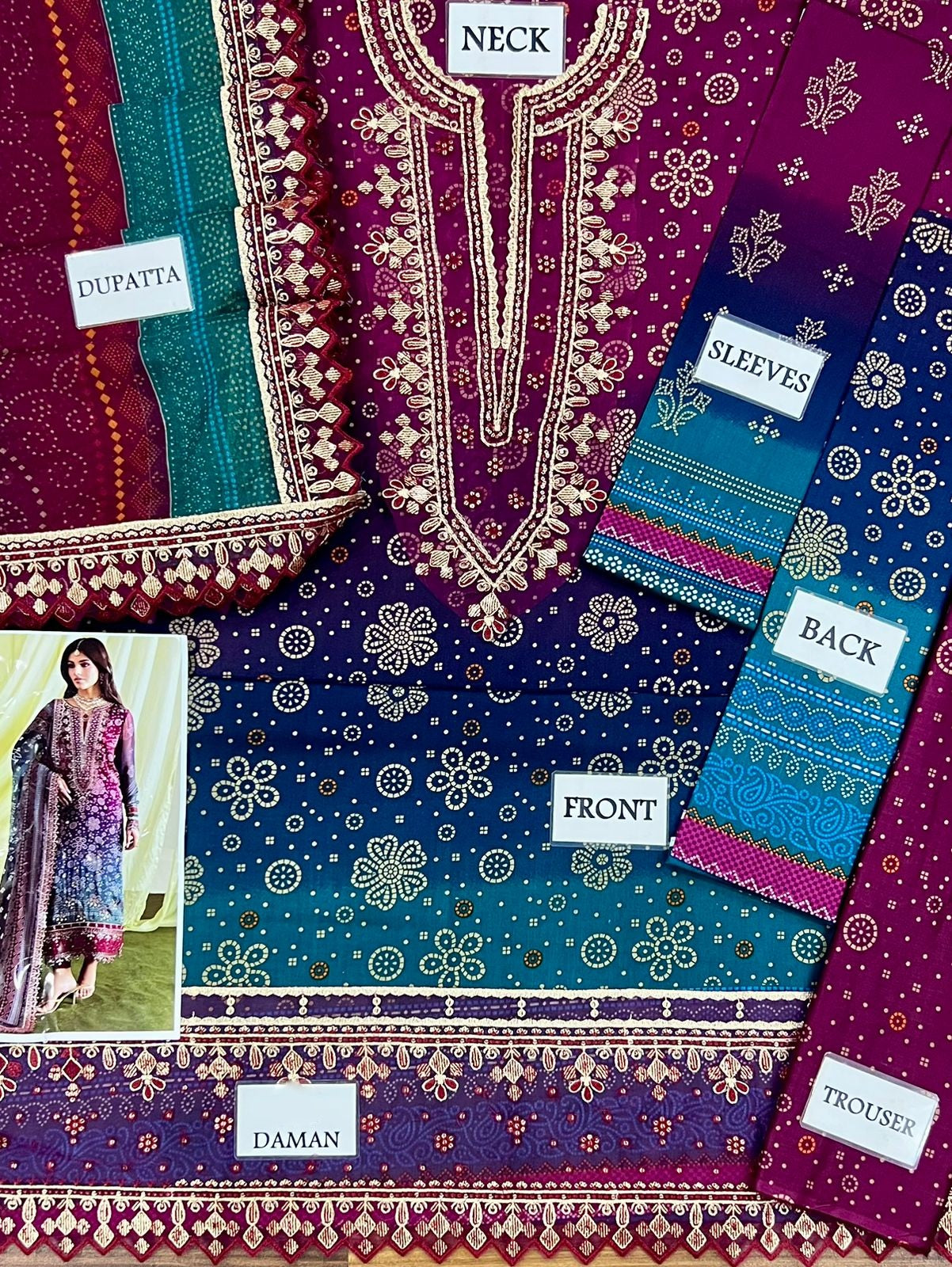 Embroidered Lawn 3 Piece Unstitched Suit - Chundri