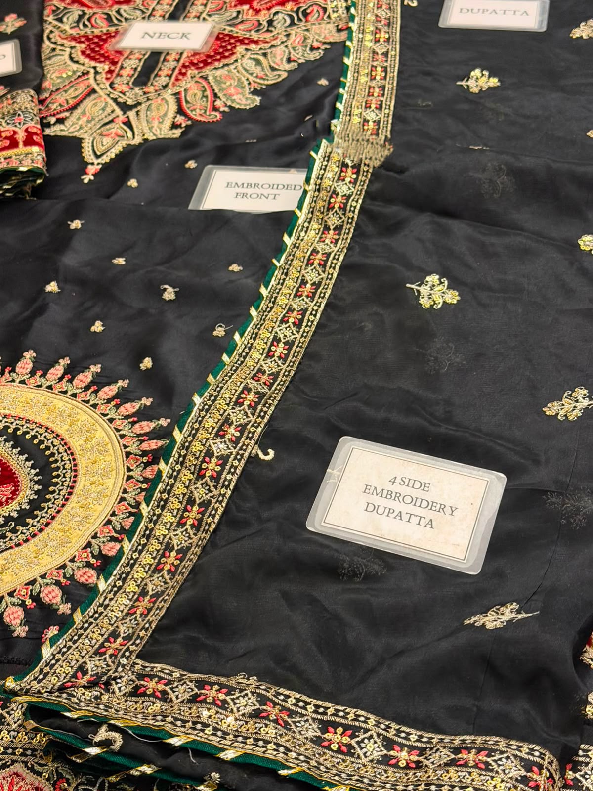 Black Kaftan Shamoz Silk 3 Piece Unstitched Dress - Party Wear
