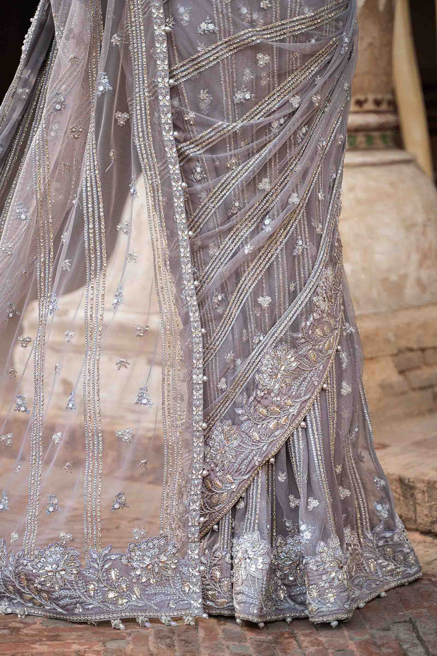 Luxury Net Embroidered Unstitched Saree Ifora -Party Wear
