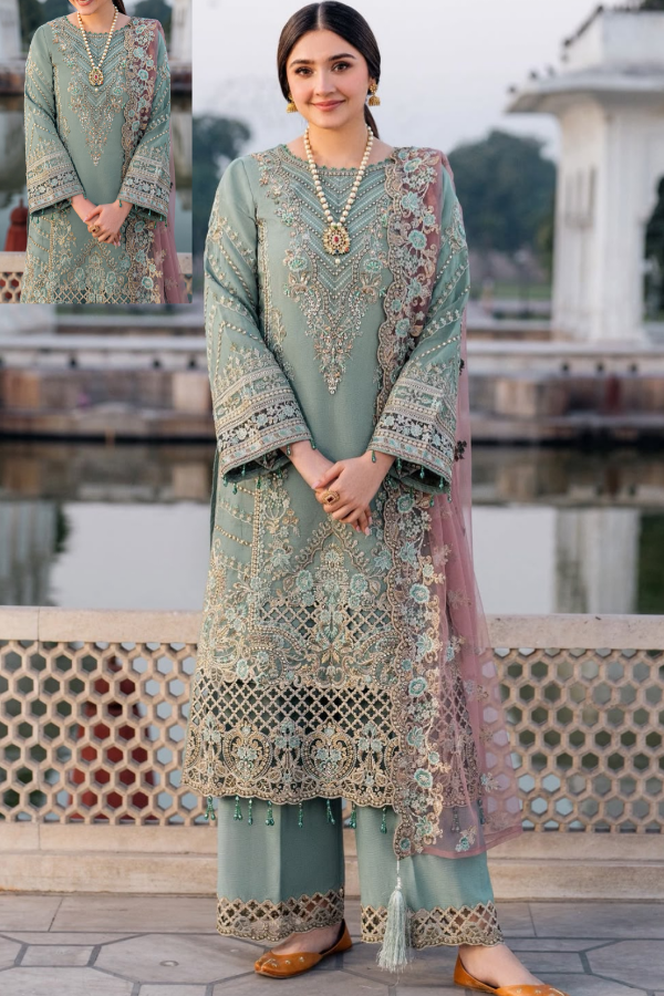Chiffon Embroidered Unstitched 3 Piece Dress - Party Wear