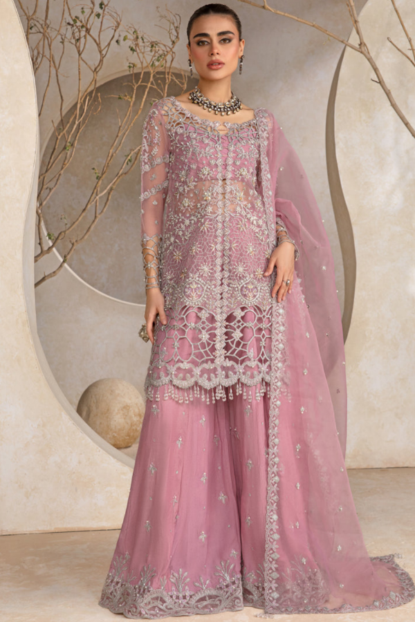 Pink Luxury Organza Suit 3 Piece Unstitched - Part Wear