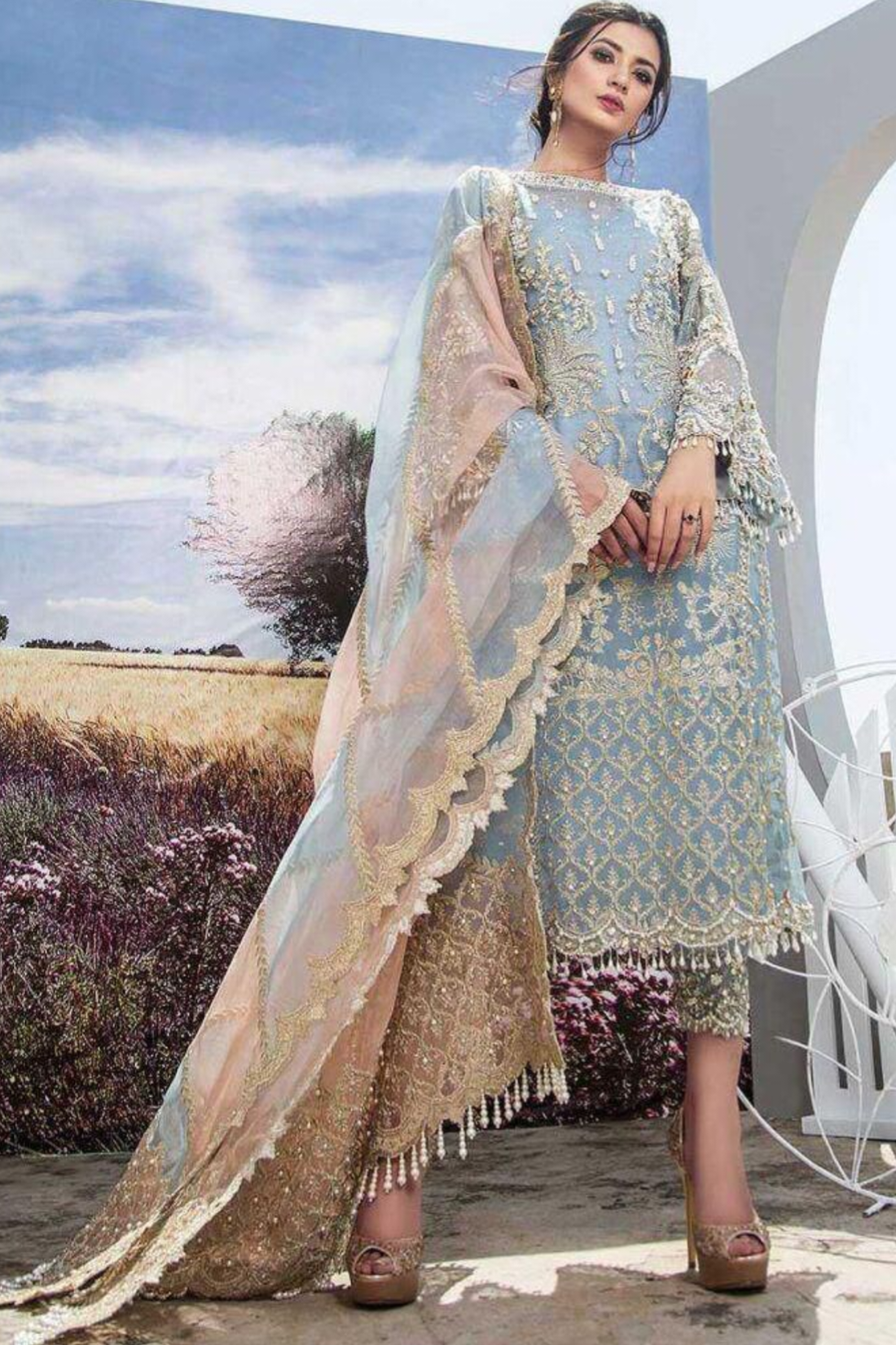 BRIDAL ORGANZA 3 Piece Unstitched Dress - Party Wear