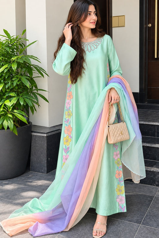 Silk Formal Kaftan Collection 3 Piece Unstitched