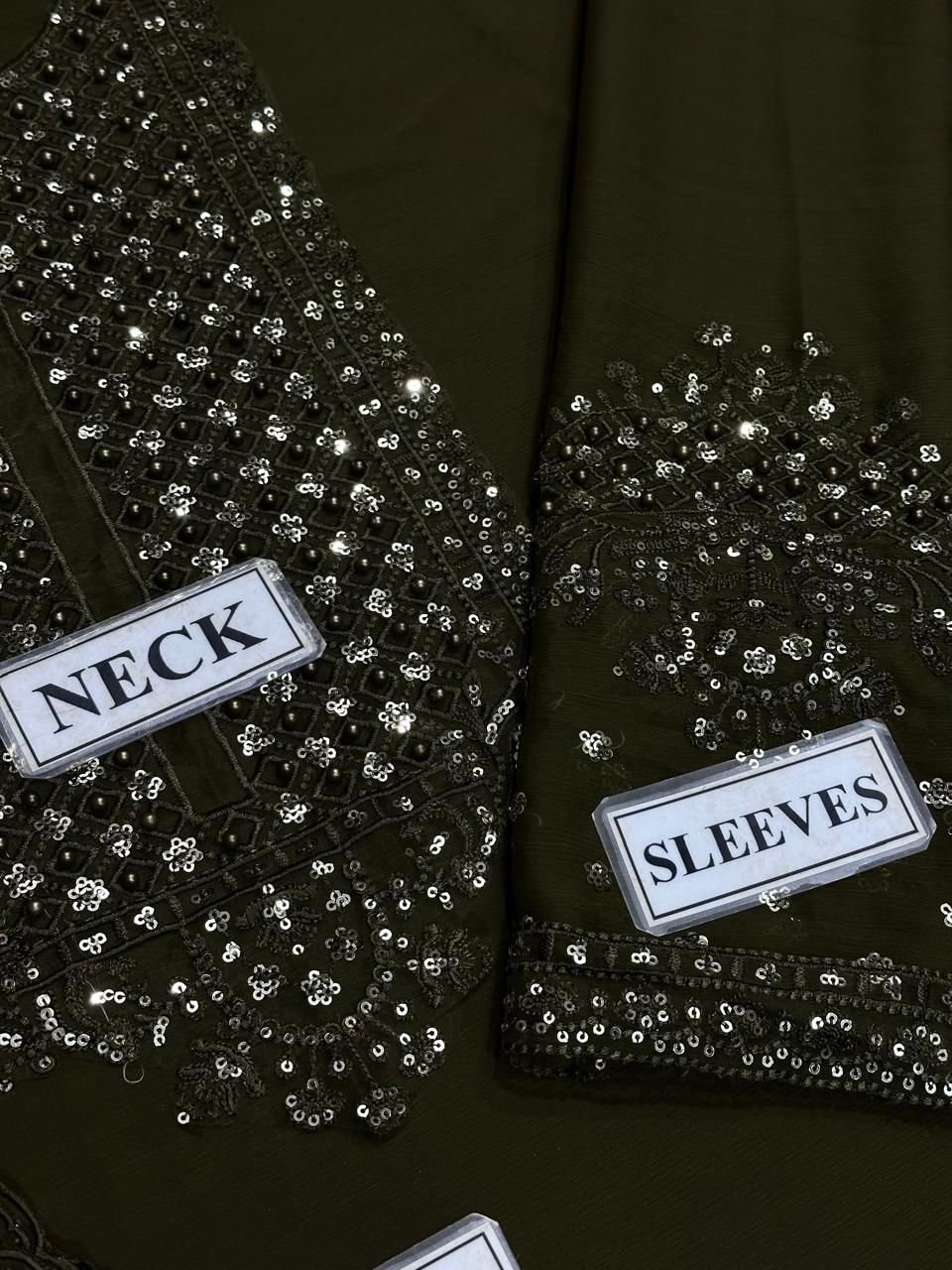 Embroidered Chiffon 3 Piece Unstitched Dress - Party Wear