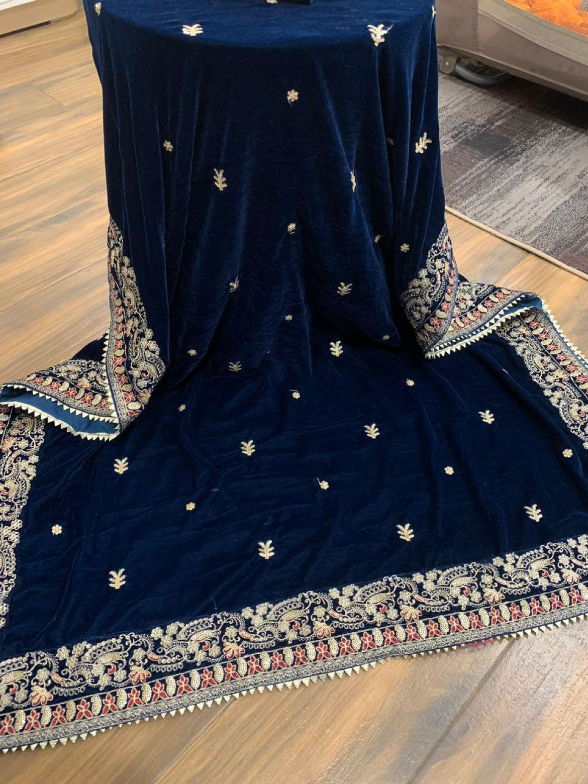 Velvet Embroidered Unstitched 3 Piece Suit ANL-07- Party Wear