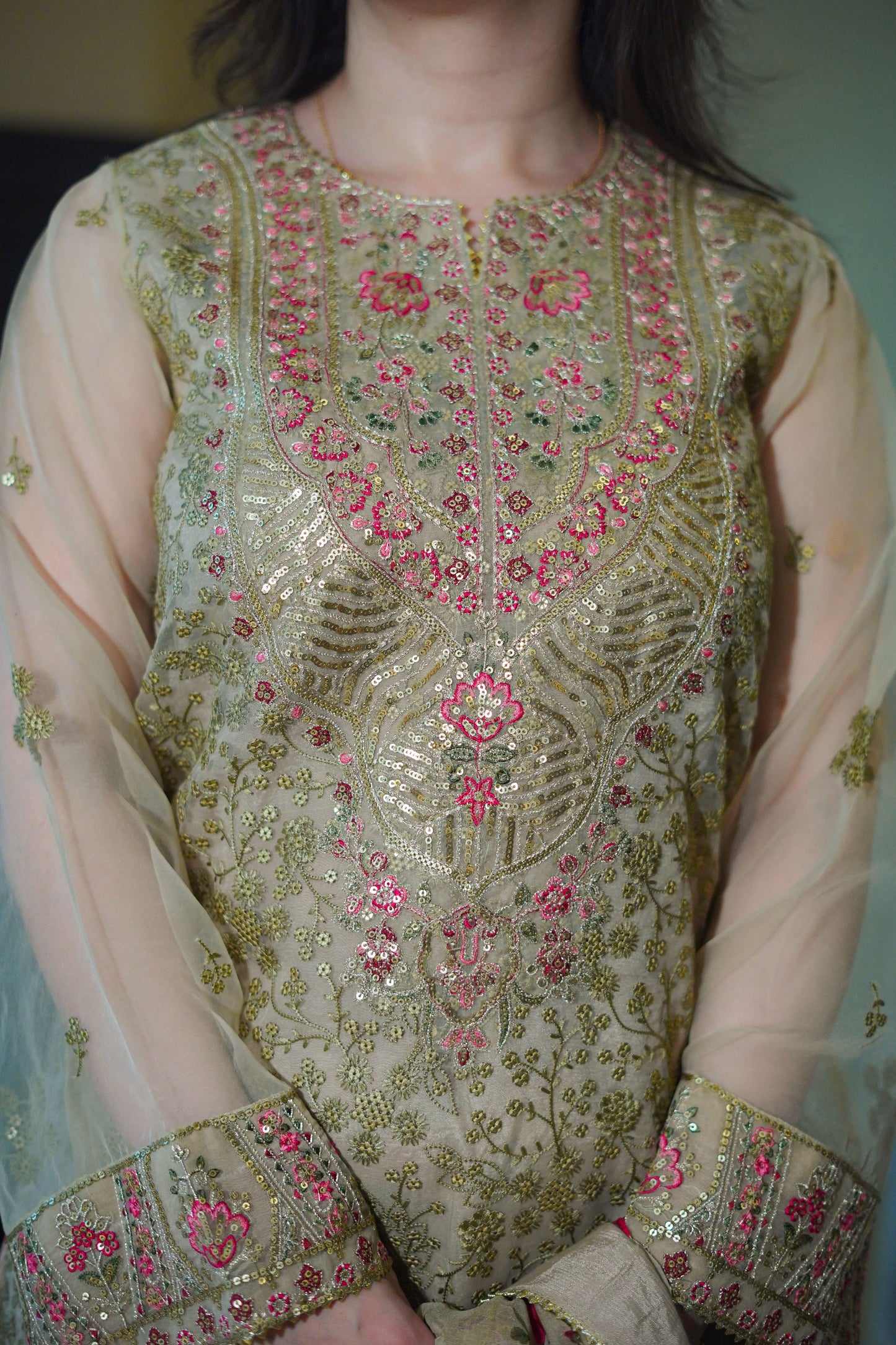 Wedding Festive Luxury Embroidered Organza Suits Unstitched - URWA
