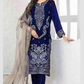 Blue Luxury Velvet Dress Embroidered 3 Piece Unstitched