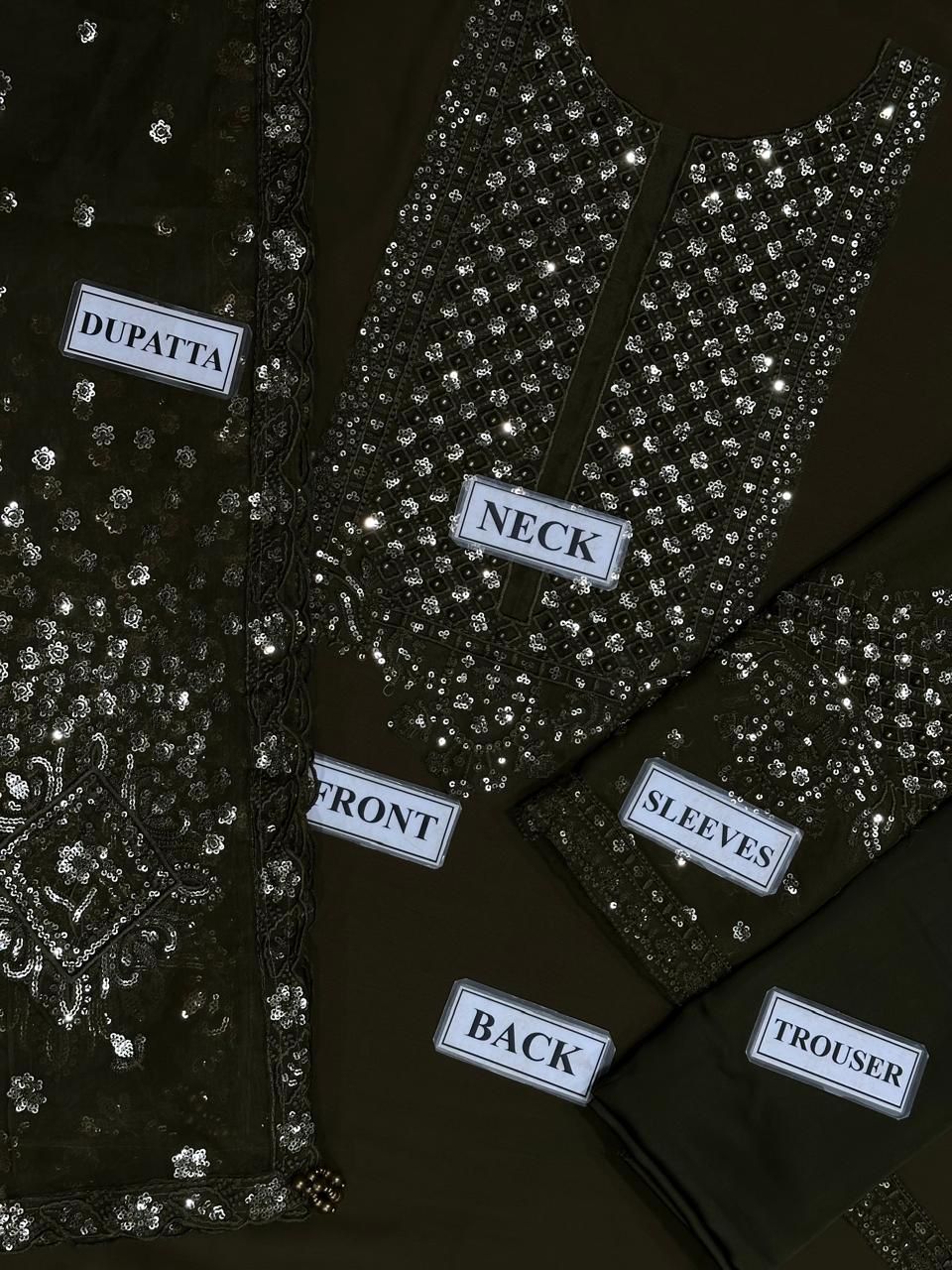 Embroidered Chiffon 3 Piece Unstitched Dress - Party Wear