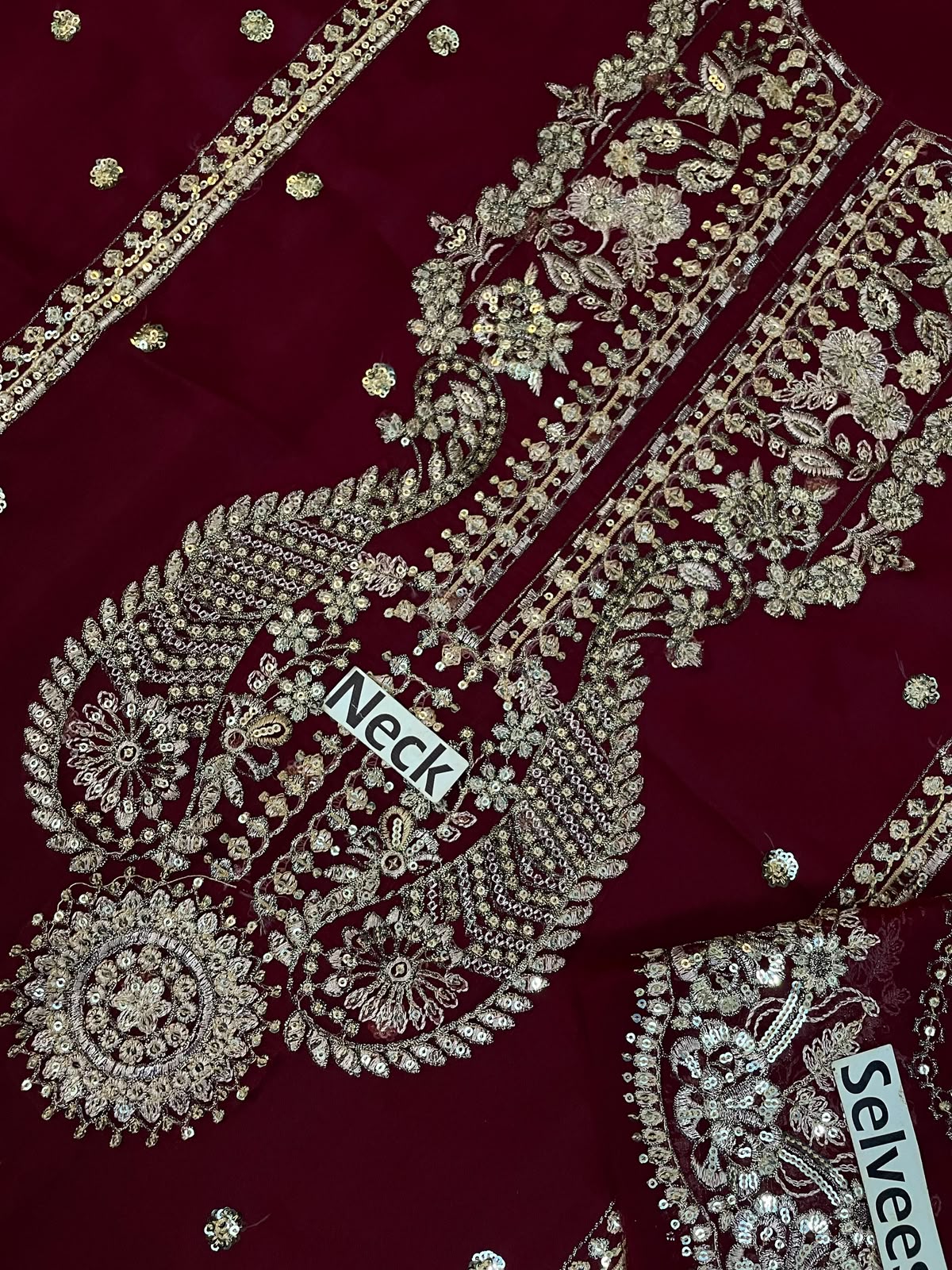 Mehroon Chiffon Embroidered 3 Piece Unstitched Suit - Party Wear