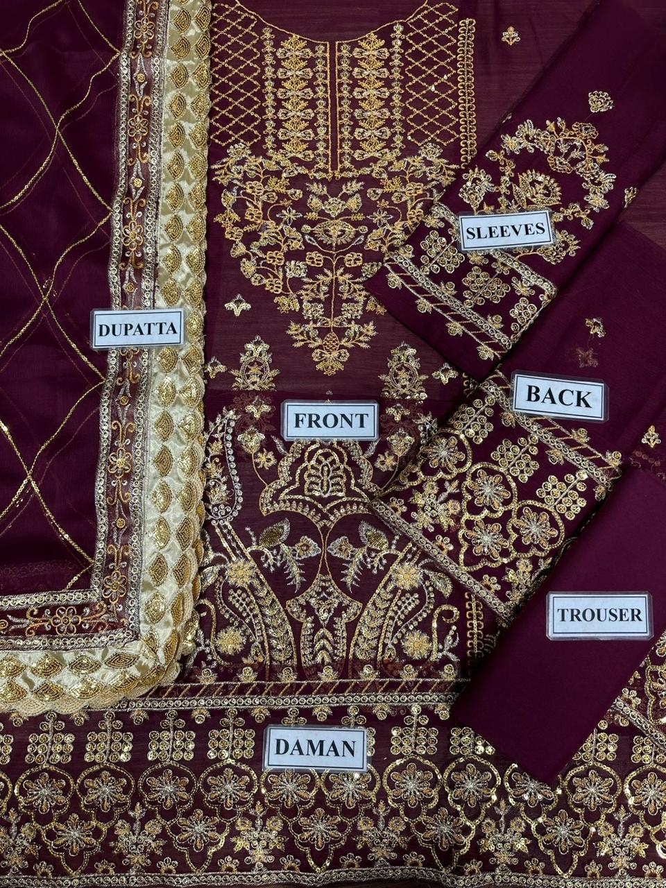 Embroidered Chiffon 3 Piece Unstitched Suit AJ-25-Party Wear