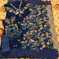Luxury Blue Chiffon Embroidered Unstitched Saree -Party Wear