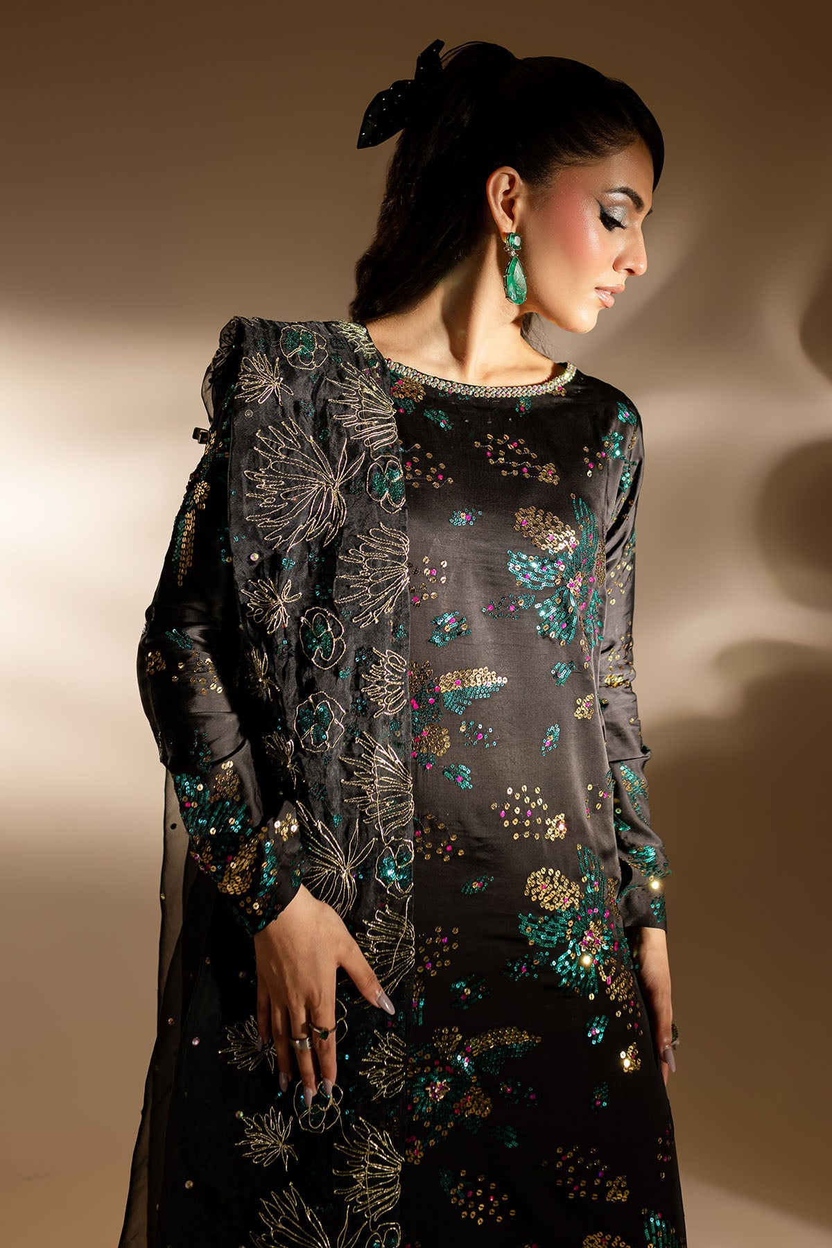 Jet Black Formal Collection Indian Raw Silk Unstitched 3 Piece