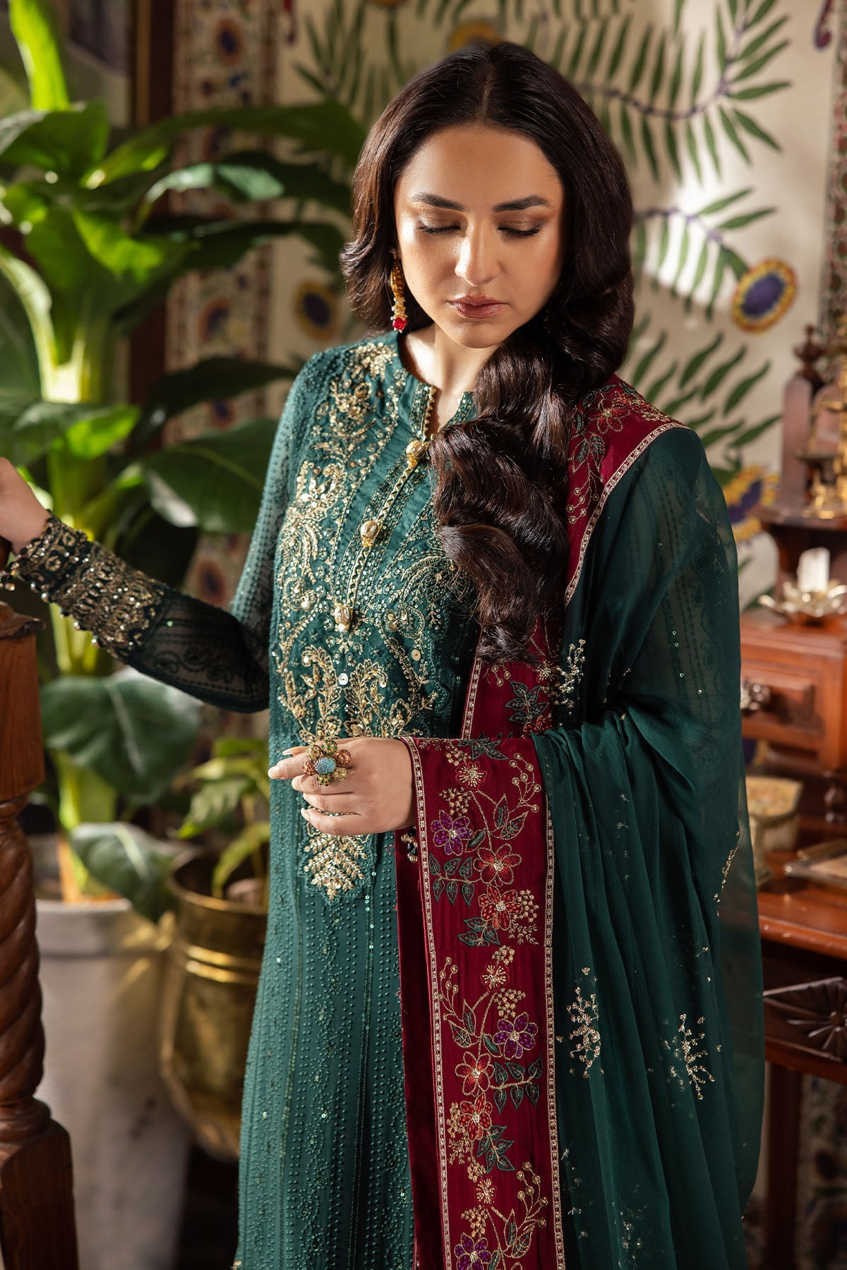 Luxury Green Chiffon Embroidered Unstitched Dress - Party Wear - NL-74