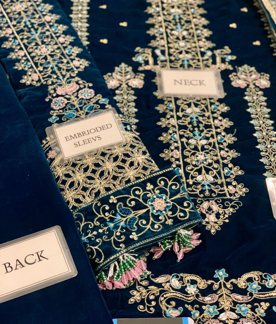 Velvet Embroidered Unstitched 3 Piece Suit EAV-MEHER-24 - Party Wear