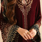 Mehroon Embroidered Unstitched 3 Piece Velvet Suit JV-2038 - Party Wear