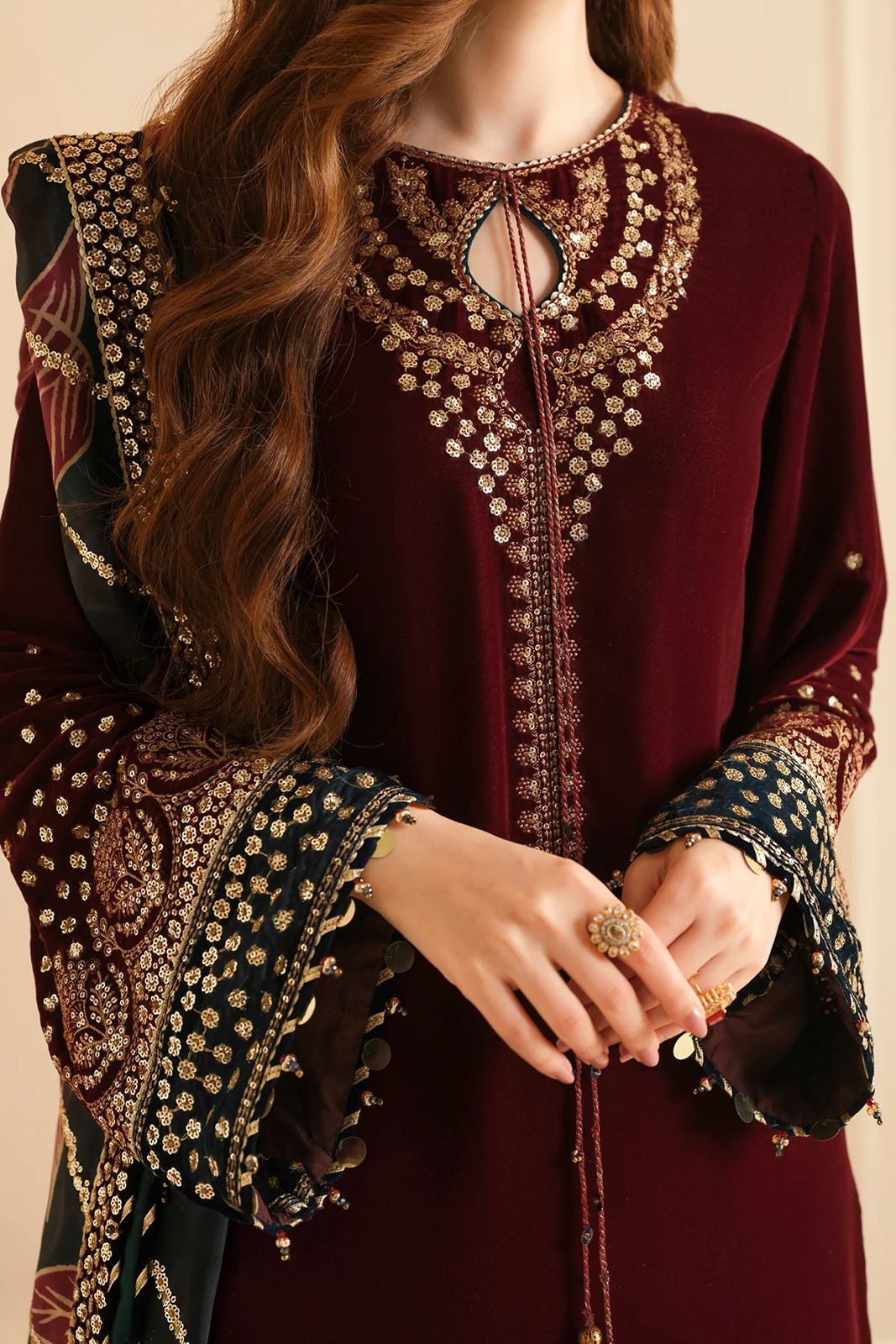 Mehroon Embroidered Unstitched 3 Piece Velvet Suit JV-2038 - Party Wear