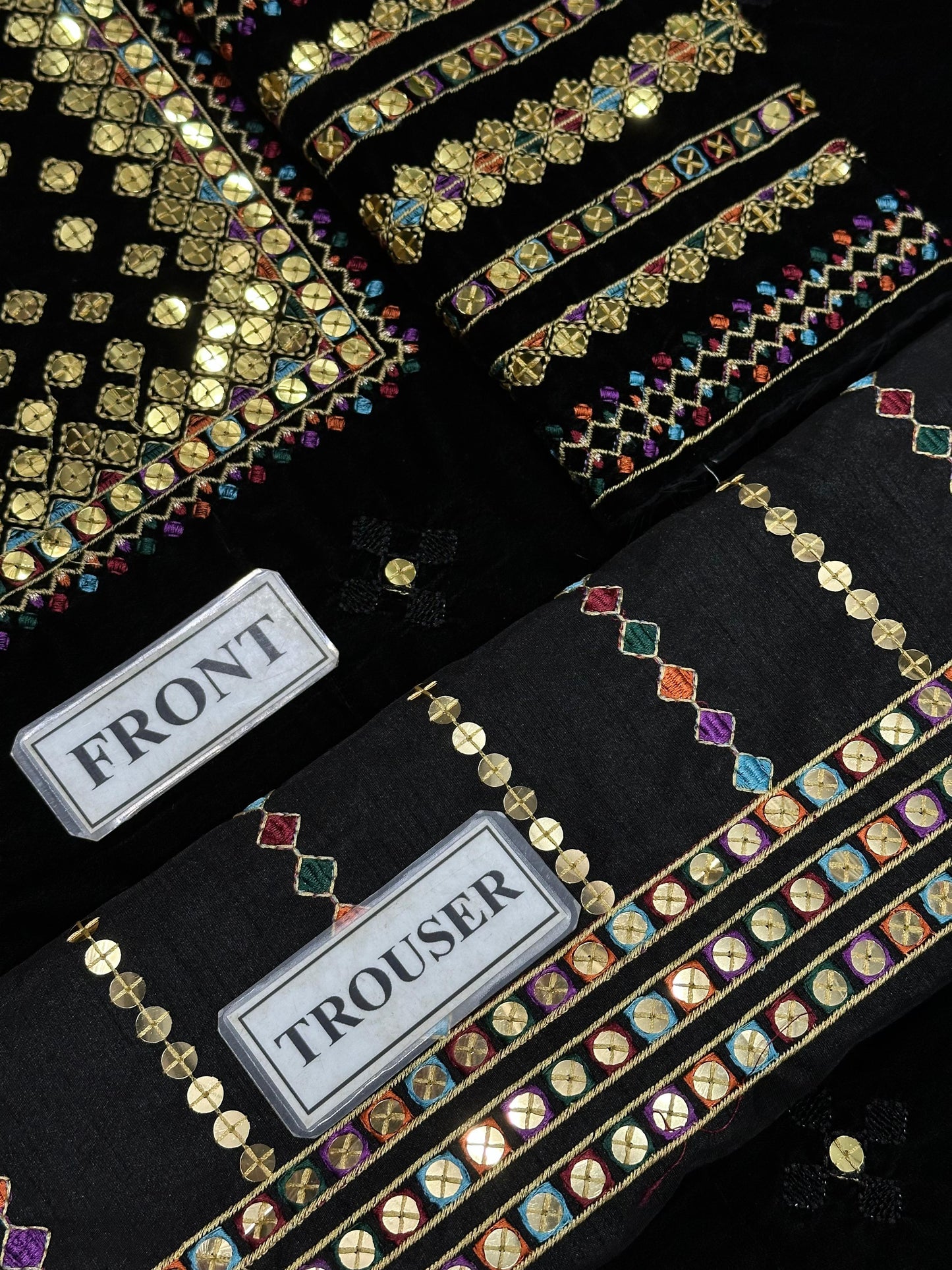 Velvet Embroidered Unstitched 3 Piece Suit -BLACK-Party Wear