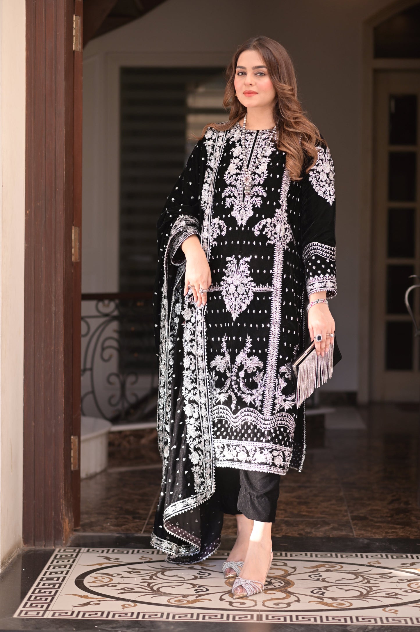 Luxury Velvet Dress 3 Piece Unstitched - ANL