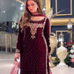 Mehroon Luxury Velvet Suit 3 Piece Unstitched - ANL