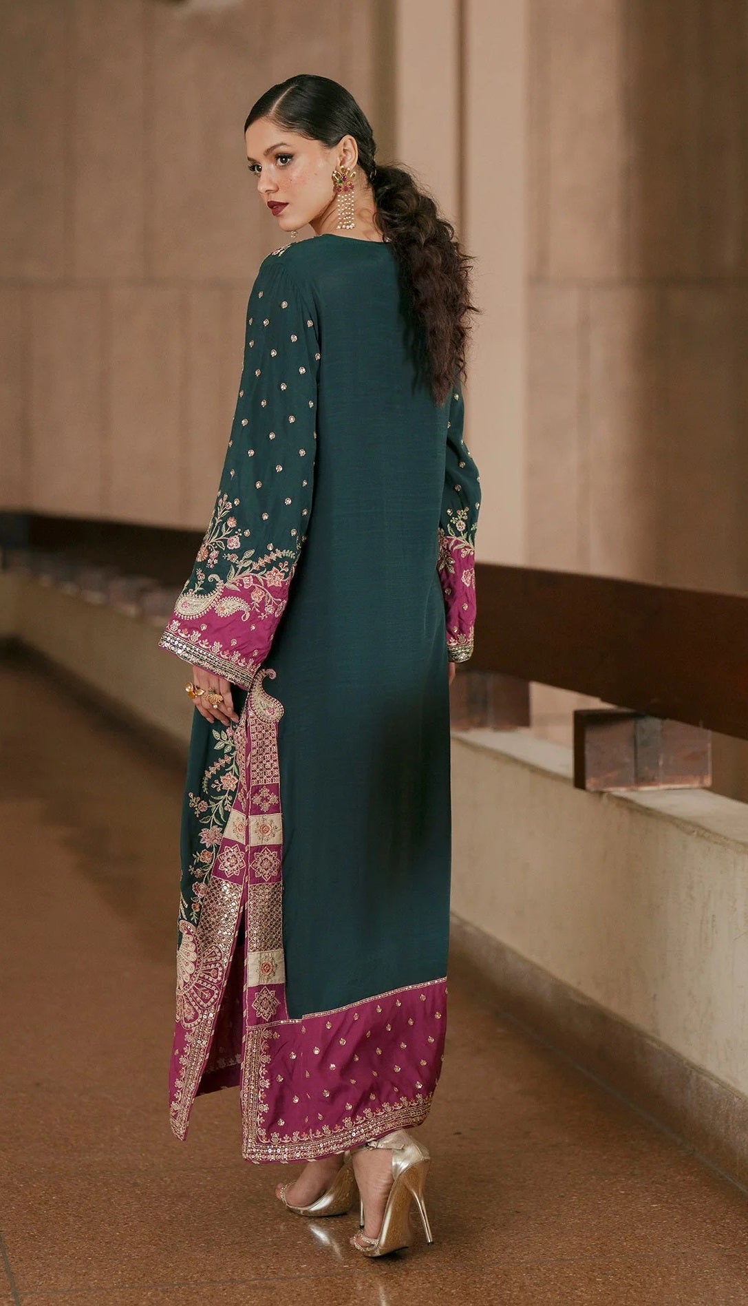 Embroidered Kaftaan Charmeuse Silk 3 Piece Unstitched Suit