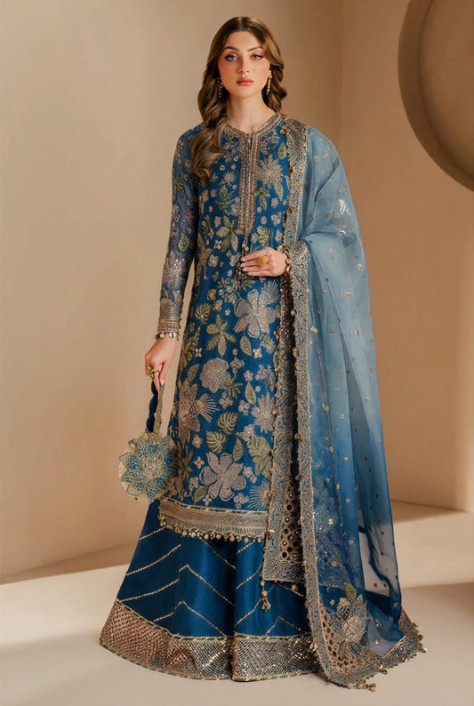 Blue Luxury Chiffon 4 Piece Unstitched Dress