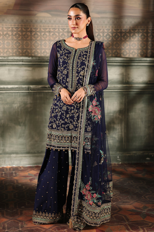 Blue Chiffon 3 Piece Unstitched Dress - CHZ