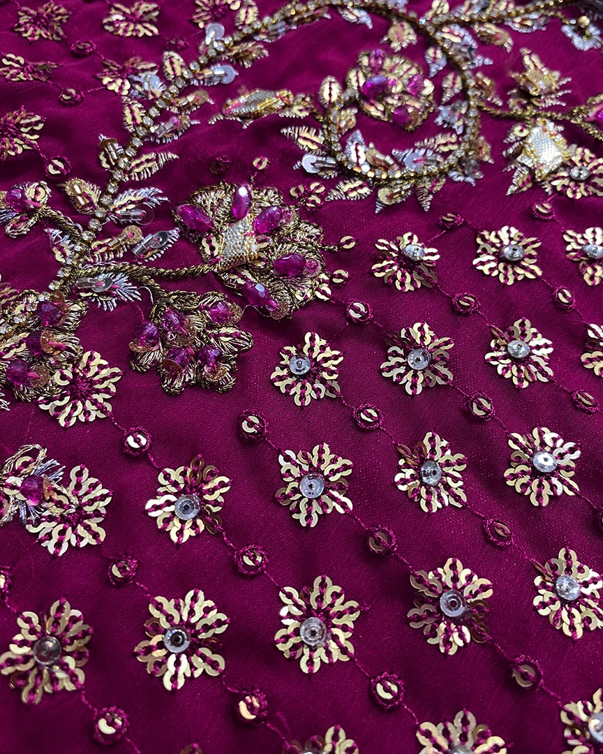 Bridal Chiffon Hand Embellished & Embroidered 3Pc Dress Unstitched