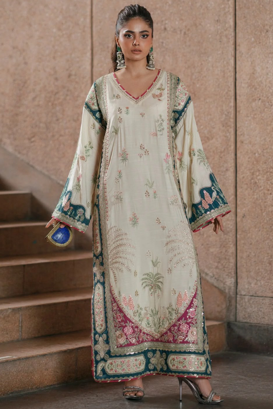 Luxery Kaftan Shamoz Silk 3 Piece Unstitched Dress - Party Wear