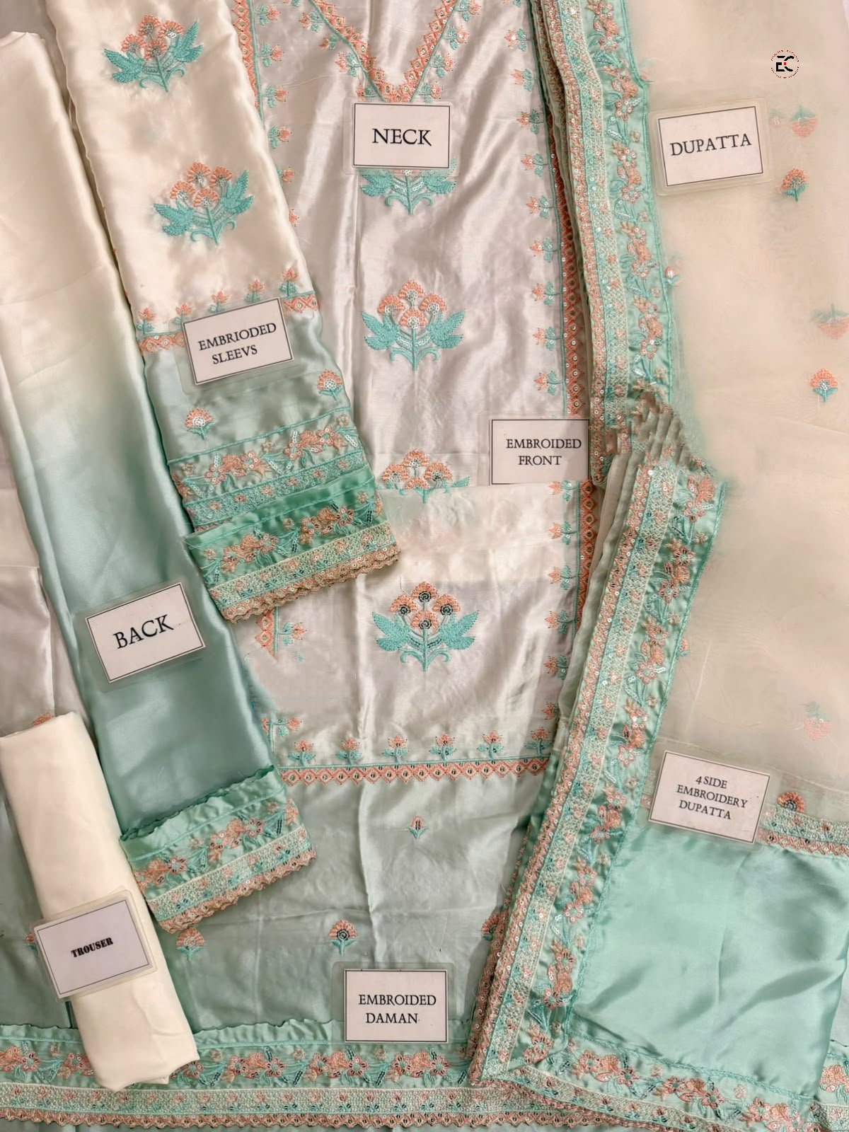 Embroidered Charmeuse Silk 3 Piece Unstitched Suit ACL-FC-37 - Party Wear