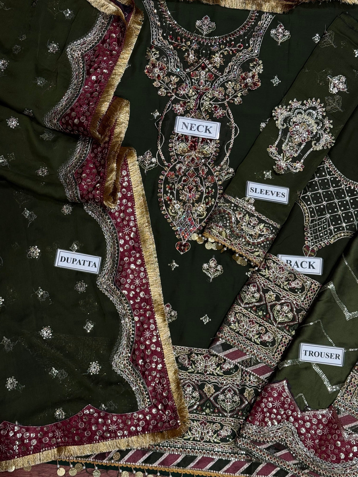 Green Chiffon Embroidered 3 Piece Unstitched Suit - Party Wear
