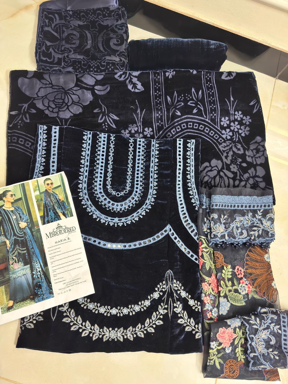 Blues Plachie Velvet Unstitched Dress