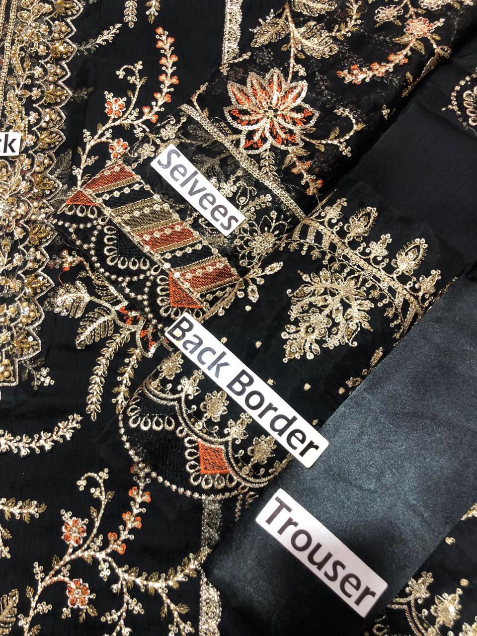 Black Chiffon Embroidered 3 Piece Unstitched Suit - Party Wear