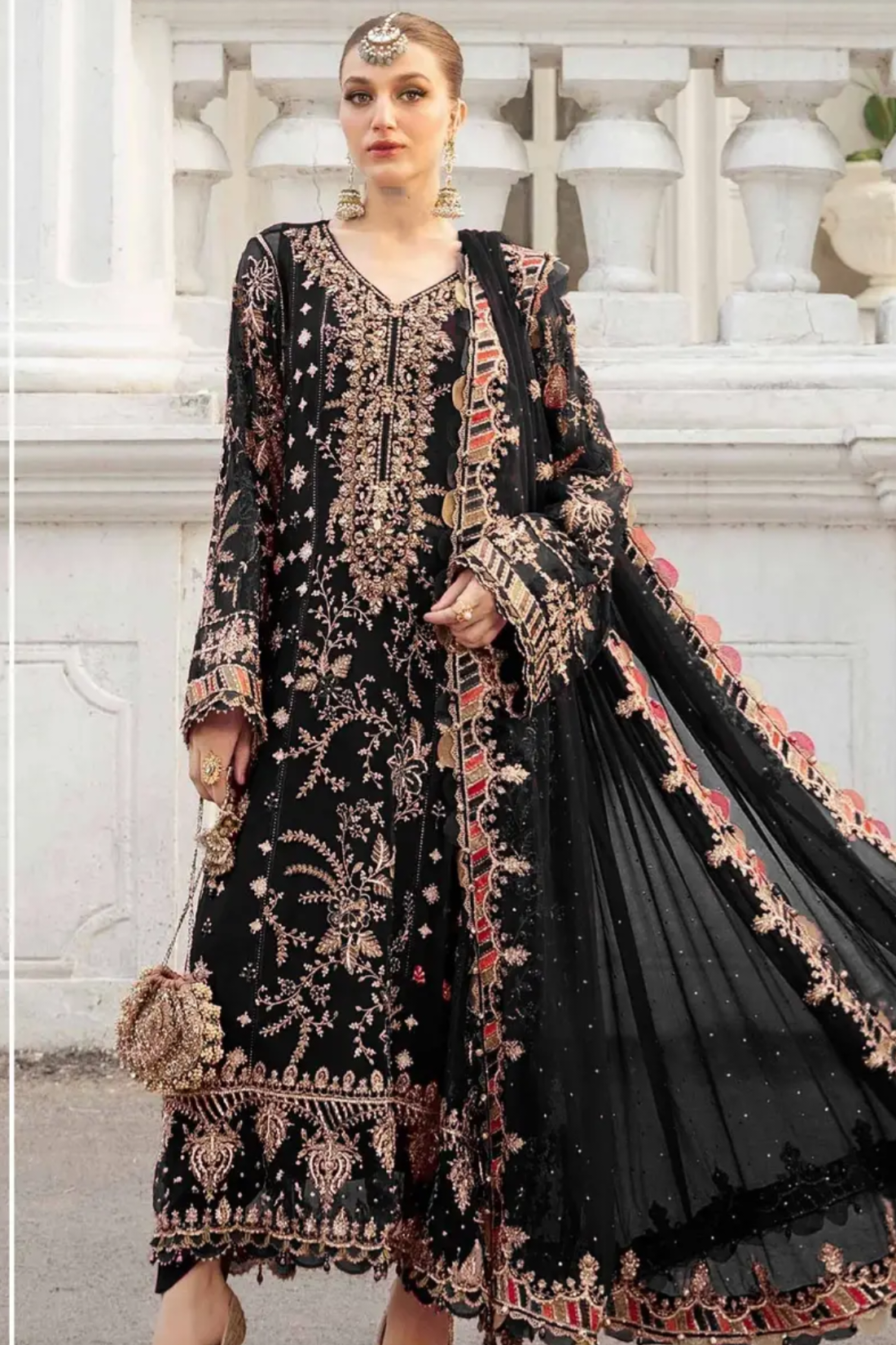 Black Chiffon Embroidered 3 Piece Unstitched Suit - Party Wear