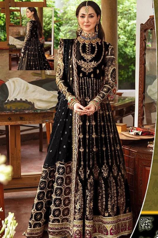 Black Soft Net Mexi Fully Heavy Embroidered - AF - Party Wear