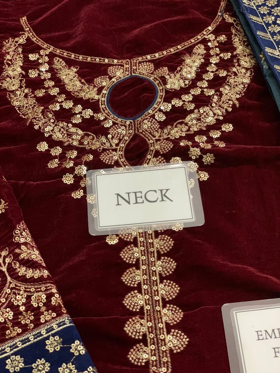 Mehroon Embroidered Unstitched 3 Piece Velvet Suit JV-2038 - Party Wear