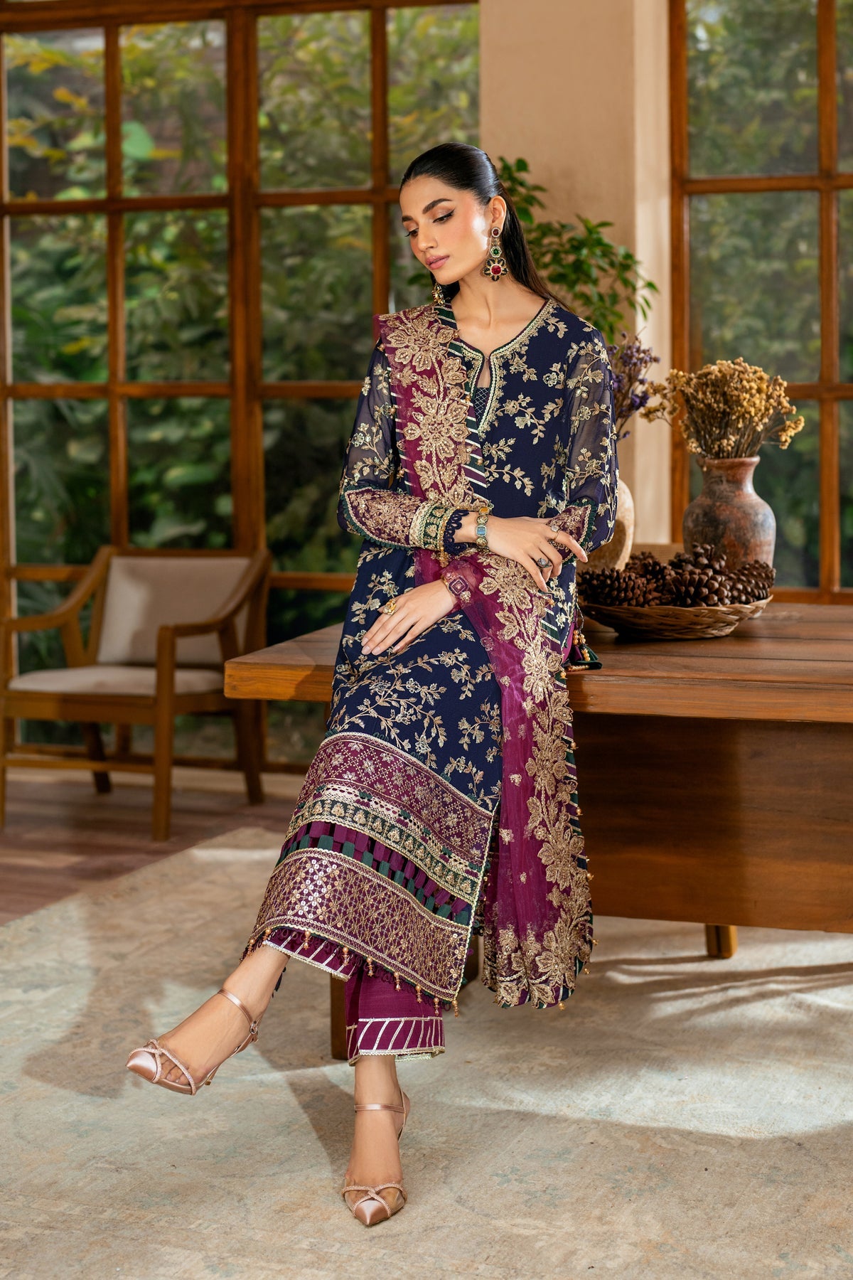 Luxury Chiffon Embroidered Dress 3 Piece Unstitched