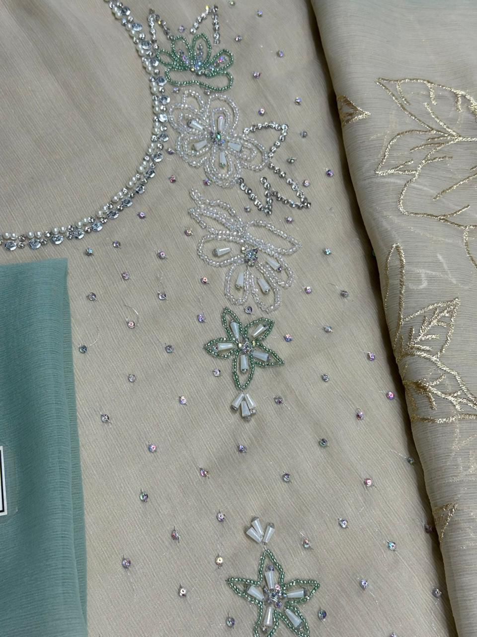 Embroidered Chiffon 3 Piece Unstitched Suit LL-ANZAAL LONG-25 - Party Wear