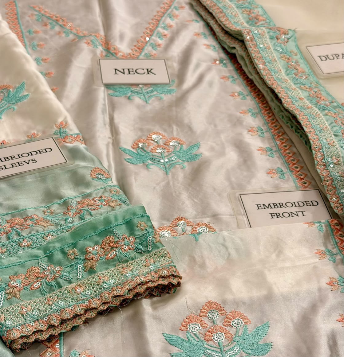 Embroidered Charmeuse Silk 3 Piece Unstitched Suit ACL-FC-37 - Party Wear